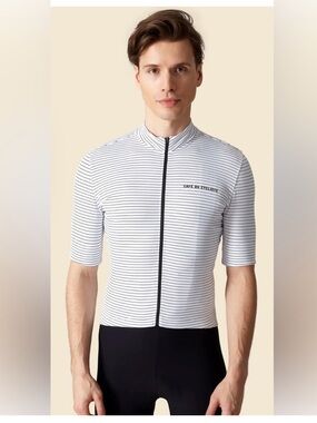 Cafe du Cycliste Francine Performance Cycling Jersey Mens L Striped Full Zip Off